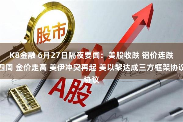 K8金融 6月27日隔夜要闻：美股收跌 铝价连跌四周 金价走高 美伊冲突再起 美以黎达成三方框架协议